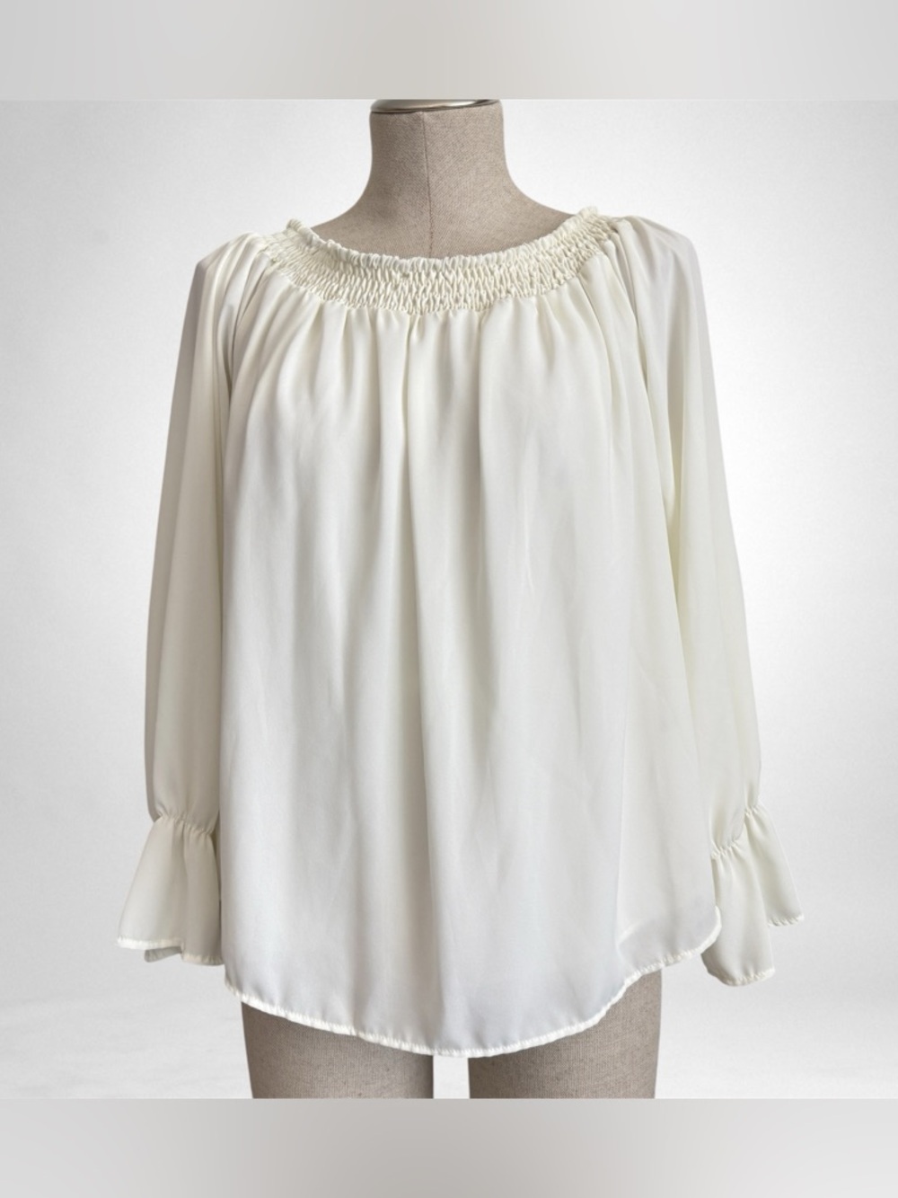 Three Eighty Two Evangeline Off Shoulder Top Ivory Size L NWT